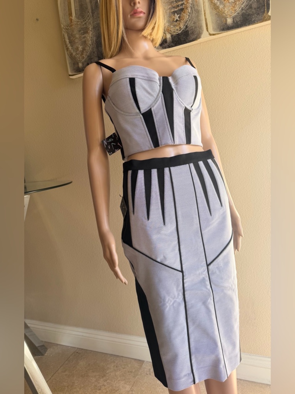 Nasty Gal Light Gray and Black Sculpted Two-Piece Midi Set